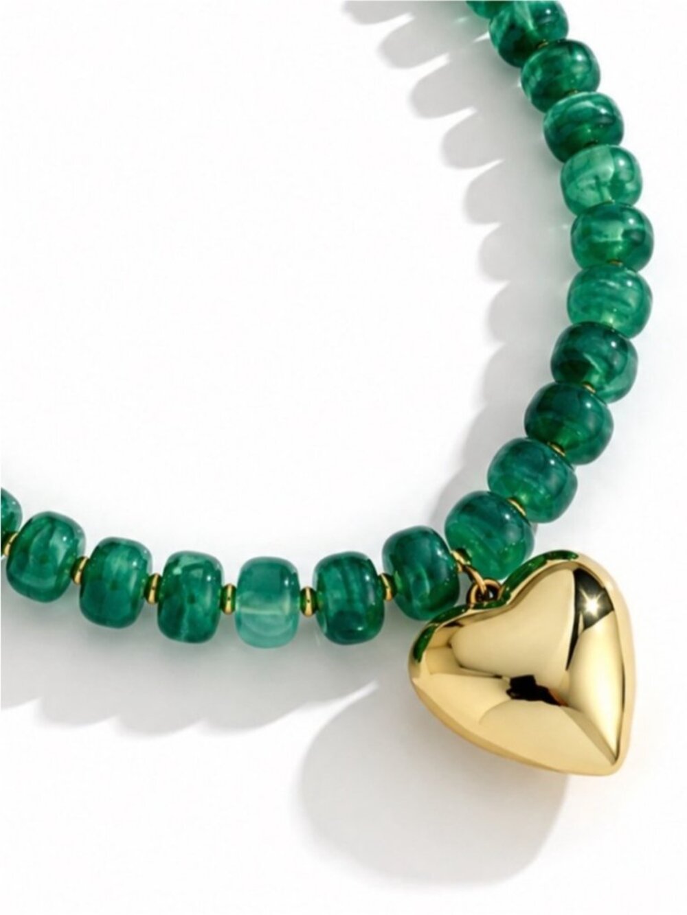 New! Coastal Colorful Green Bead Gold Heart Dopamine Necklace NWOT 5039 - Picture 2 of 3